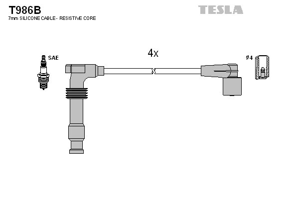Комплект высоковольтных проводов TESLA T986B