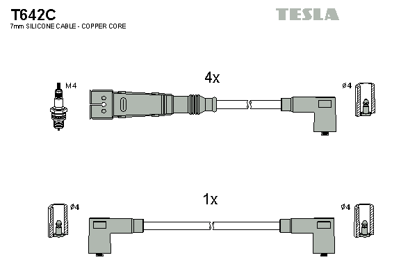 Комплект высоковольтных проводов TESLA T642C