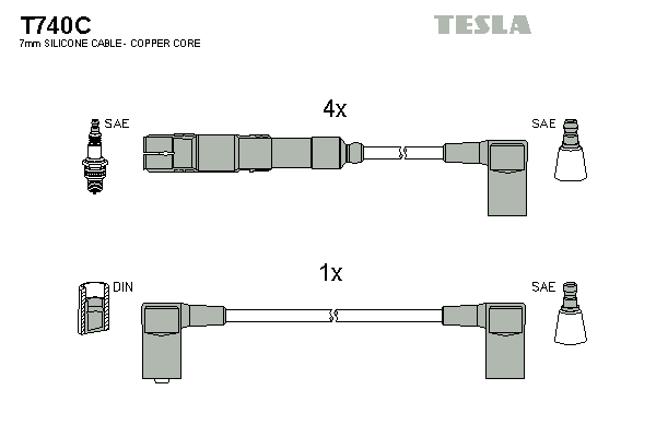 Комплект высоковольтных проводов TESLA T740C
