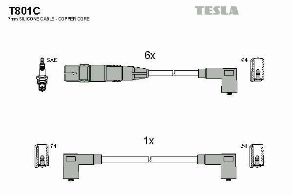 Комплект високовольтних проводів TESLA T801C