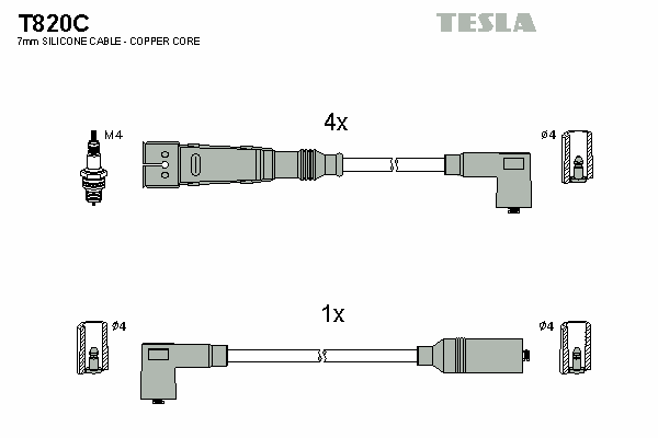 Комплект высоковольтных проводов TESLA T820C
