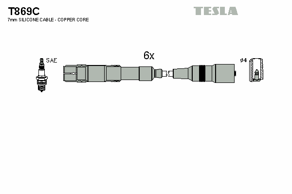 Комплект високовольтних проводів TESLA T869C