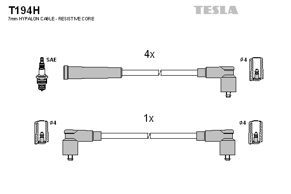 Комплект високовольтних проводів TESLA T194H