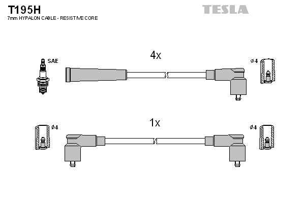 Комплект високовольтних проводів TESLA T195H