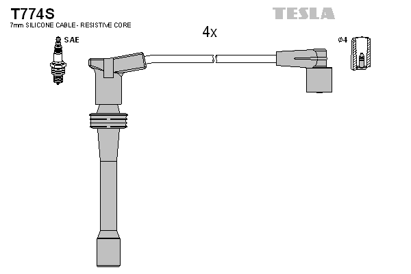 Комплект высоковольтных проводов TESLA T774S