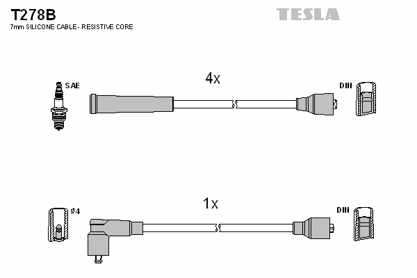 Комплект высоковольтных проводов TESLA T278B
