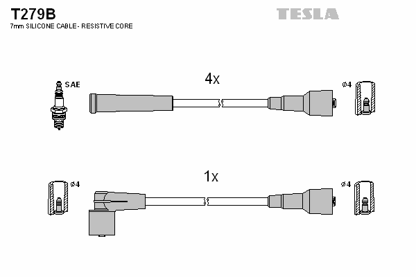 Комплект высоковольтных проводов TESLA T279B