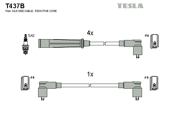 Комплект высоковольтных проводов TESLA T437B