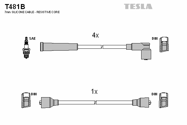 Комплект высоковольтных проводов TESLA T481B