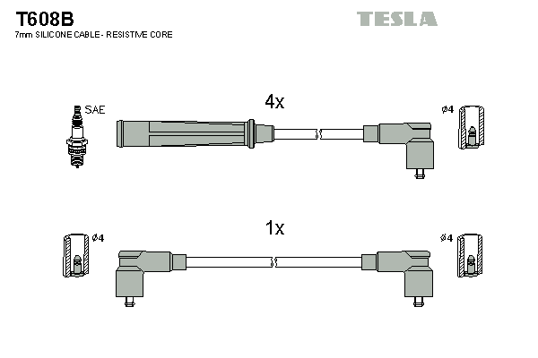 Комплект высоковольтных проводов TESLA T608B