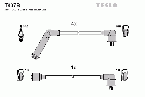 Комплект высоковольтных проводов TESLA T837B