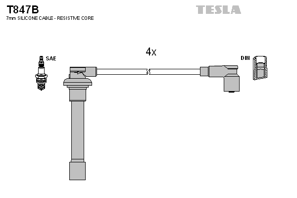 Комплект высоковольтных проводов TESLA T847B