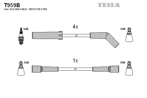 Комплект высоковольтных проводов TESLA T959B