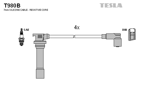 Комплект високовольтних проводів TESLA T980B