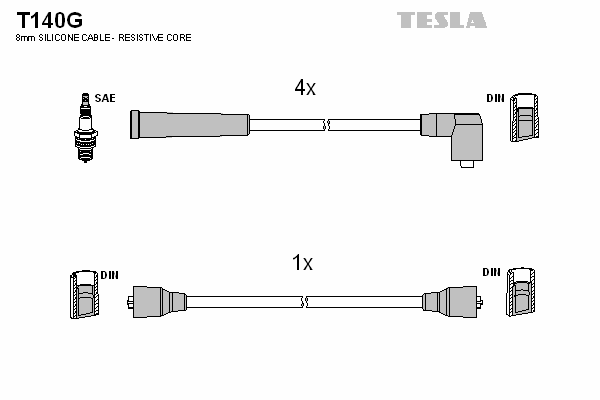 Комплект высоковольтных проводов TESLA T140G