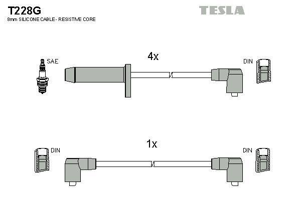 Комплект высоковольтных проводов TESLA T228G