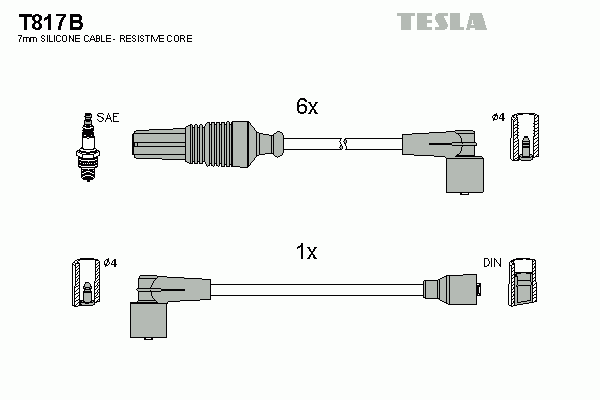 Комплект высоковольтных проводов TESLA T817B