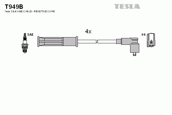 Комплект высоковольтных проводов TESLA T949B