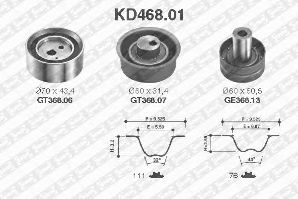 Комплект ременя ГРМ SNR KD468.01