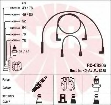 Комплект высоковольтных проводов NGK 8288