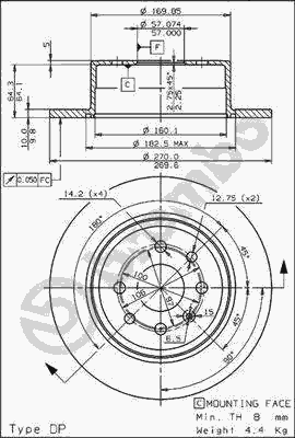 Тормозной диск BREMBO 08.7014.10