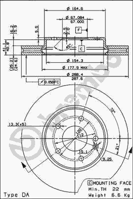 Тормозной диск BREMBO 09.6845.14