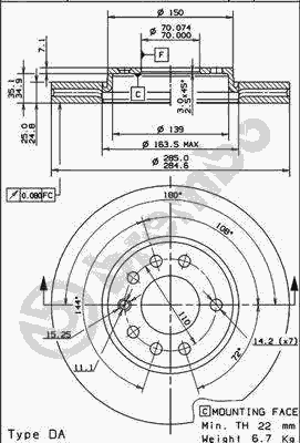 Тормозной диск BREMBO 09.9165.11
