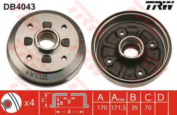 Тормозной барабан TRW DB4043