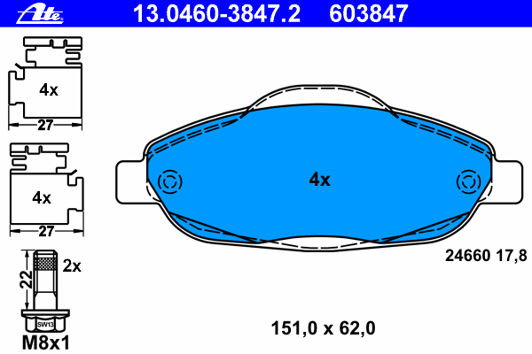Тормозные колодки ATE 13.0460-3847.2