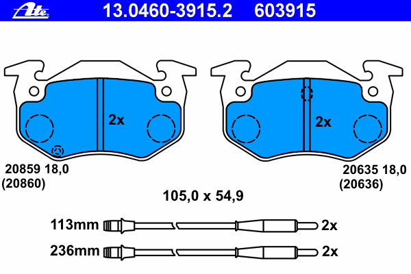 Тормозные колодки ATE 13.0460-3915.2