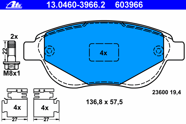 Тормозные колодки ATE 13.0460-3966.2
