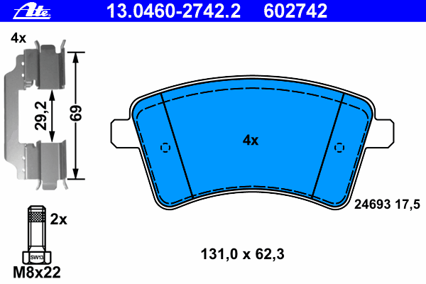Тормозные колодки ATE 13.0460-2742.2