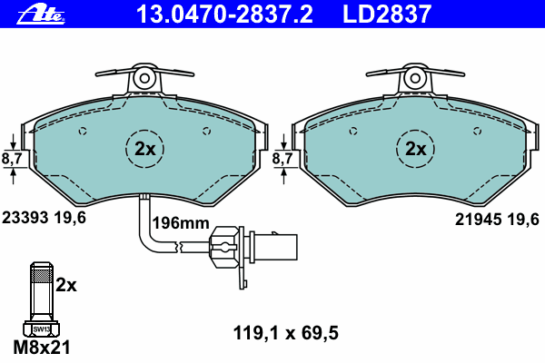 Тормозные колодки ATE 13.0470-2837.2 ATE Ceramic