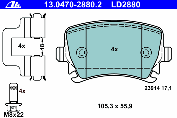 Тормозные колодки ATE 13.0470-2880.2 ATE Ceramic