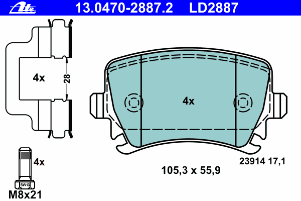 Тормозные колодки ATE 13.0470-2887.2 ATE Ceramic