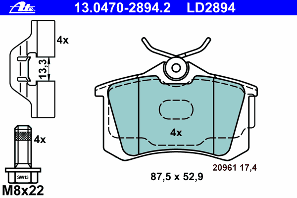 Тормозные колодки ATE 13.0470-2894.2 ATE Ceramic