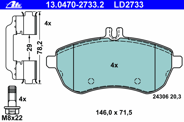 Тормозные колодки ATE 13.0470-2733.2 ATE Ceramic
