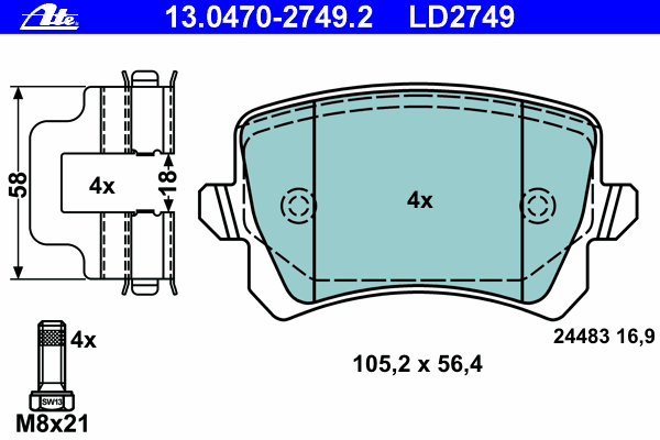 Тормозные колодки ATE 13.0470-2749.2 ATE Ceramic