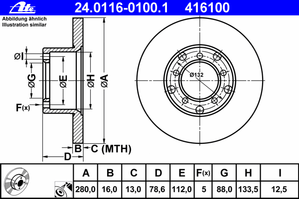 Гальмівний диск ATE 24.0116-0100.1