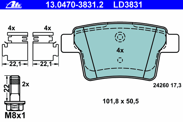 Тормозные колодки ATE 13.0470-3831.2 ATE Ceramic