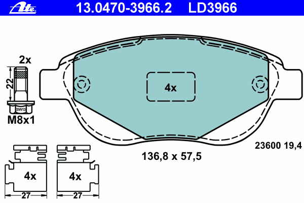Тормозные колодки ATE 13.0470-3966.2 ATE Ceramic