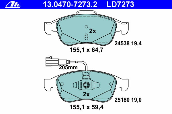 Тормозные колодки ATE 13.0470-7273.2 ATE Ceramic
