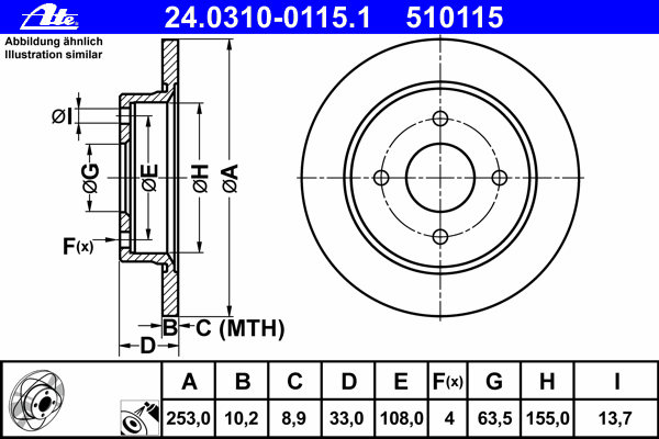 Тормозной диск ATE 24.0310-0115.1 Power Disc