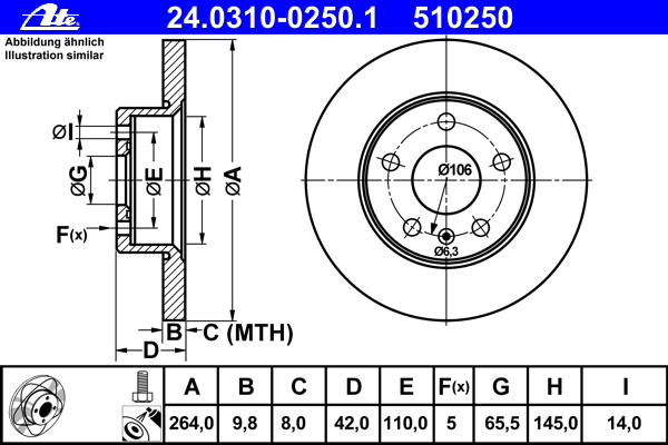 Тормозной диск ATE 24.0310-0250.1 Power Disc