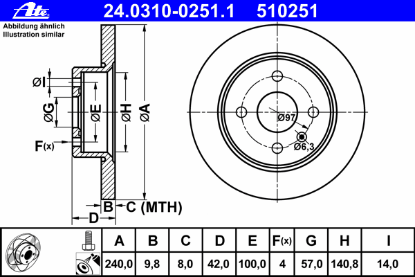 Тормозной диск ATE 24.0310-0251.1 Power Disc
