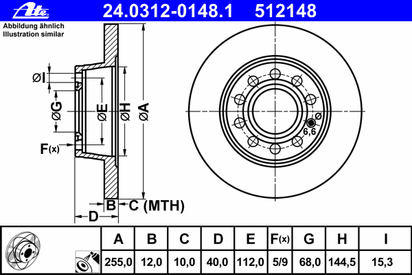 Тормозной диск ATE 24.0312-0148.1 Power Disc