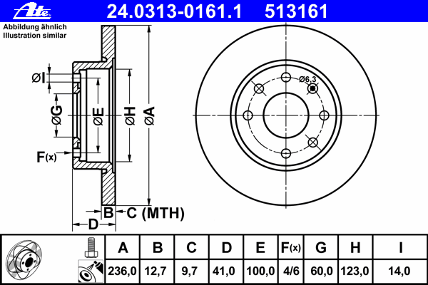 Тормозной диск ATE 24.0313-0161.1 Power Disc