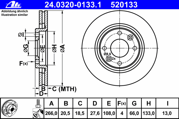 Тормозной диск ATE 24.0320-0133.1 Power Disc