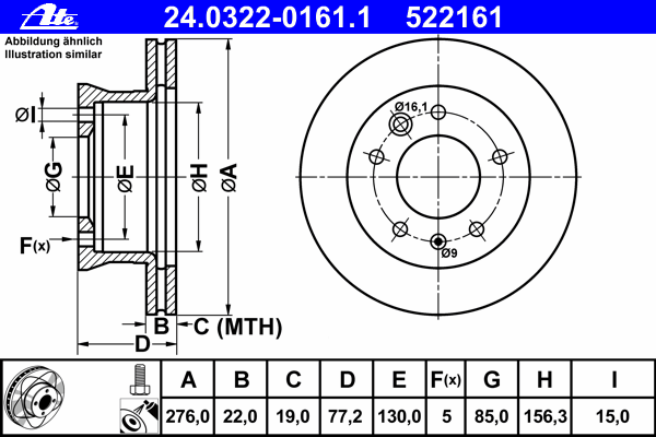 Тормозной диск ATE 24.0322-0161.1 Power Disc
