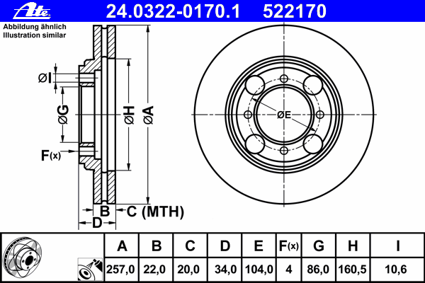 Тормозной диск ATE 24.0322-0170.1 Power Disc